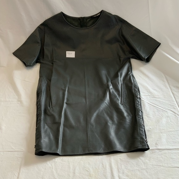 Ports 1961- dark gray perforated leather dress with pockets metal hooks on sides - Picture 2 of 15